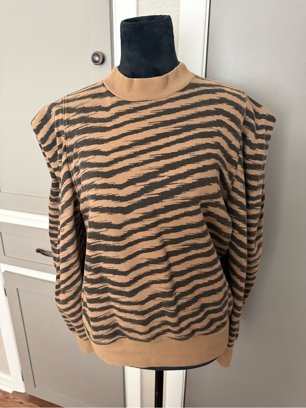 Agolde Tan and Black Striped Turtleneck Sweater